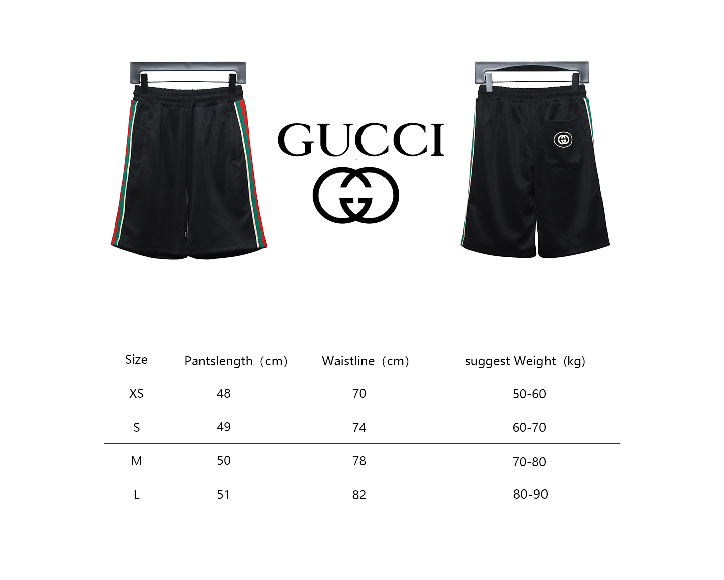 Gucci Classic Red and Green Web Pocket Double G Embossed Shorts Black