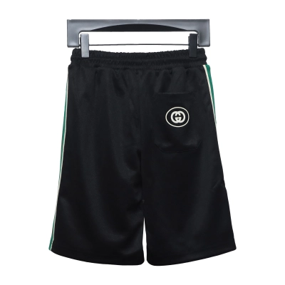 Gucci Classic Red and Green Web Pocket Double G Embossed Shorts Black 02