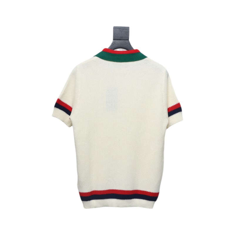 Gucci Double G embroidered on chest Polo knitted short sleeves Beige