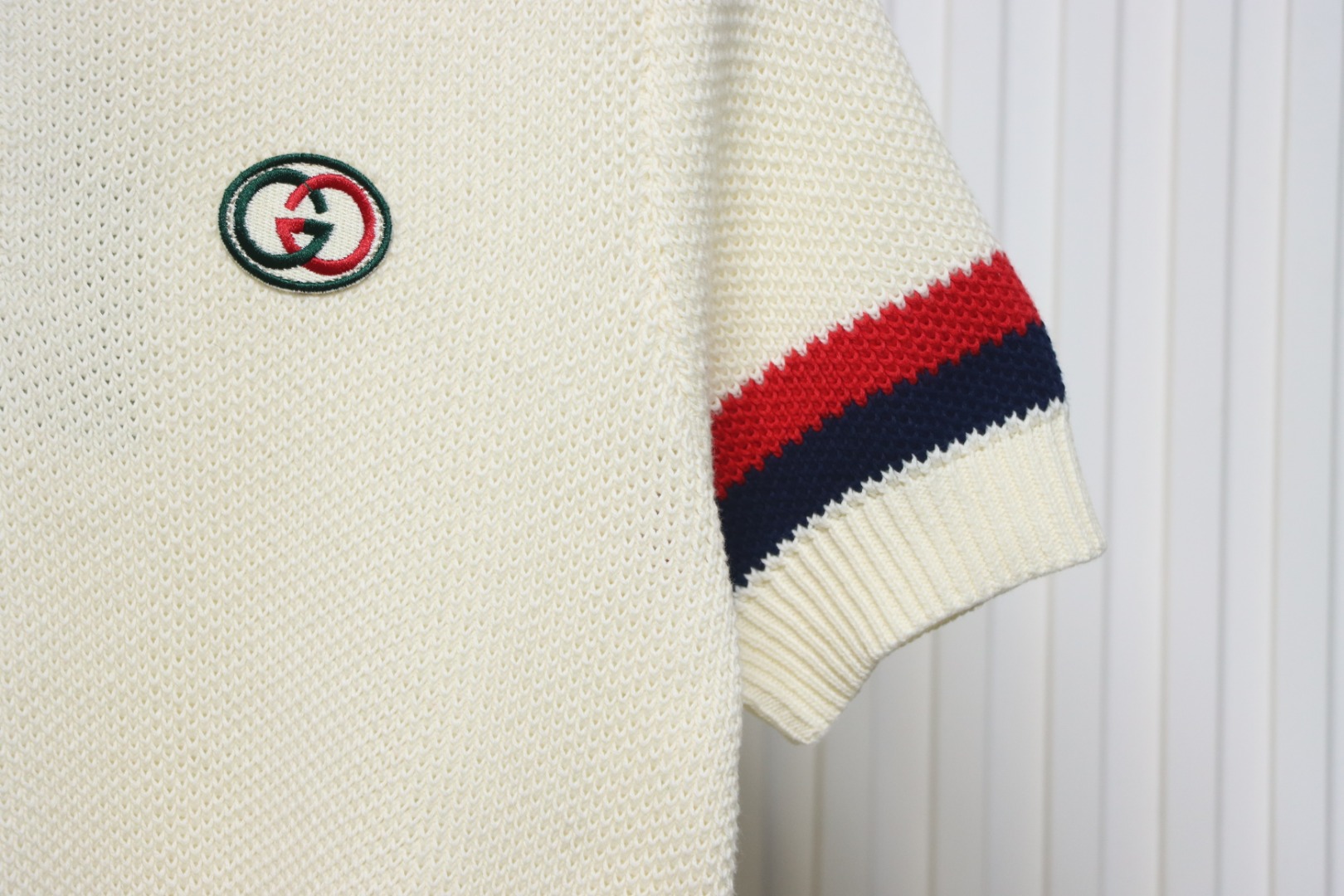 Gucci Double G embroidered on chest Polo knitted short sleeves Beige