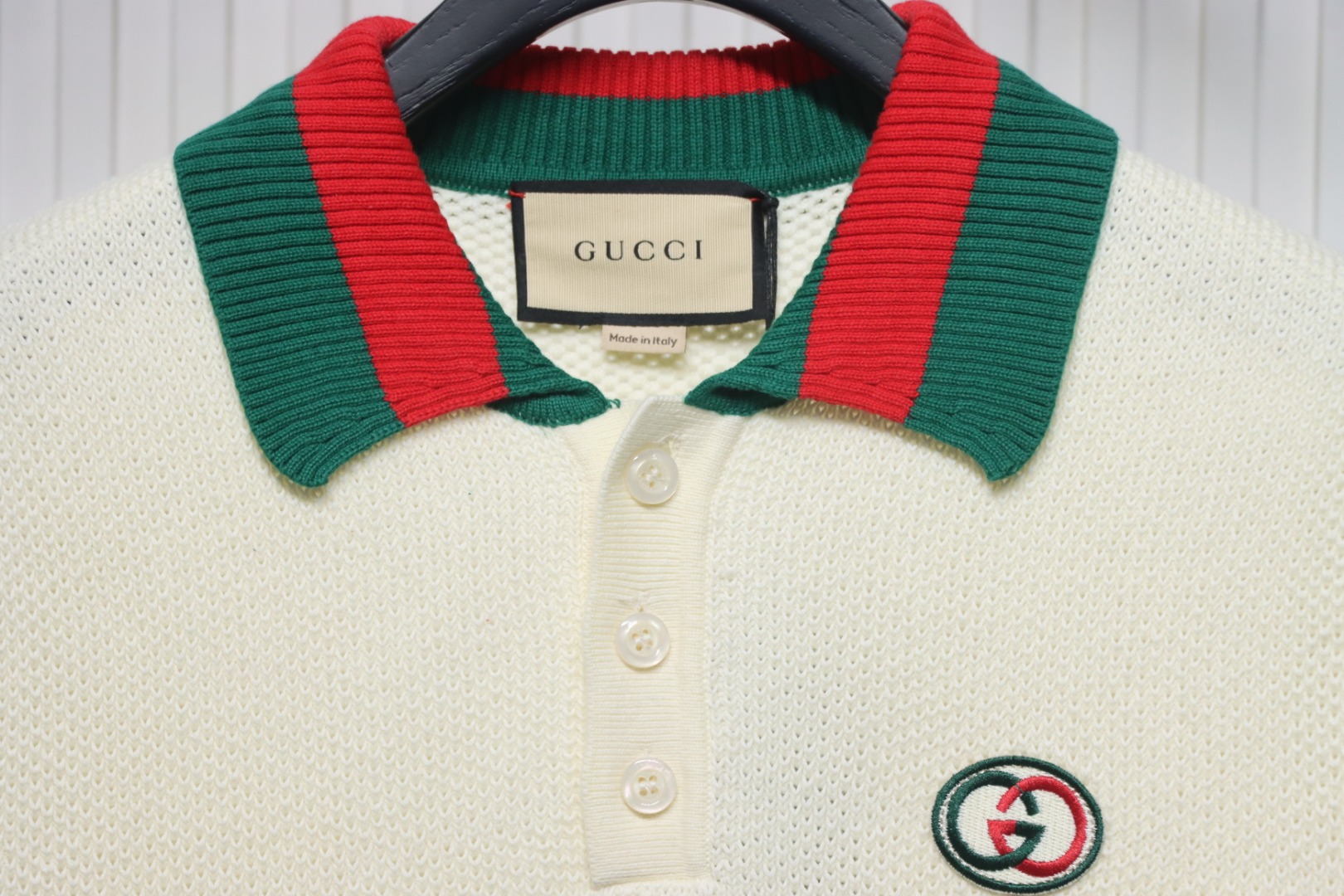 Gucci Double G embroidered on chest Polo knitted short sleeves Beige