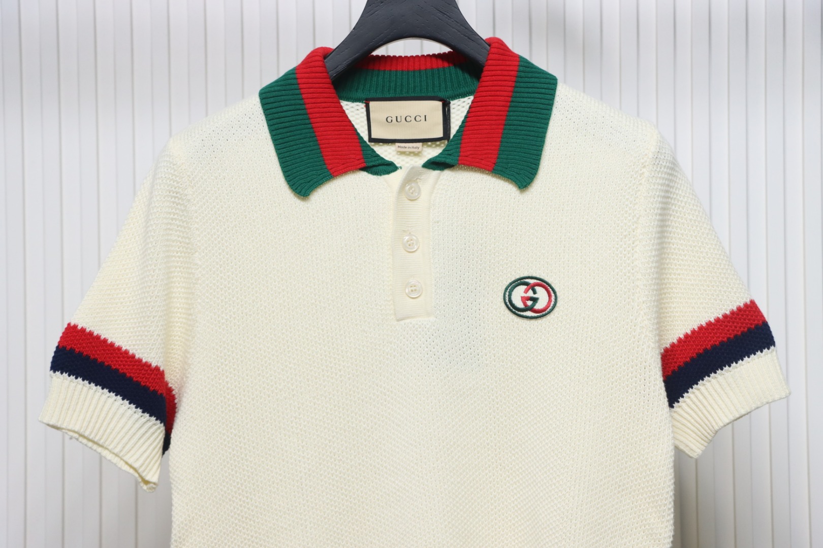 Gucci Double G embroidered on chest Polo knitted short sleeves Beige