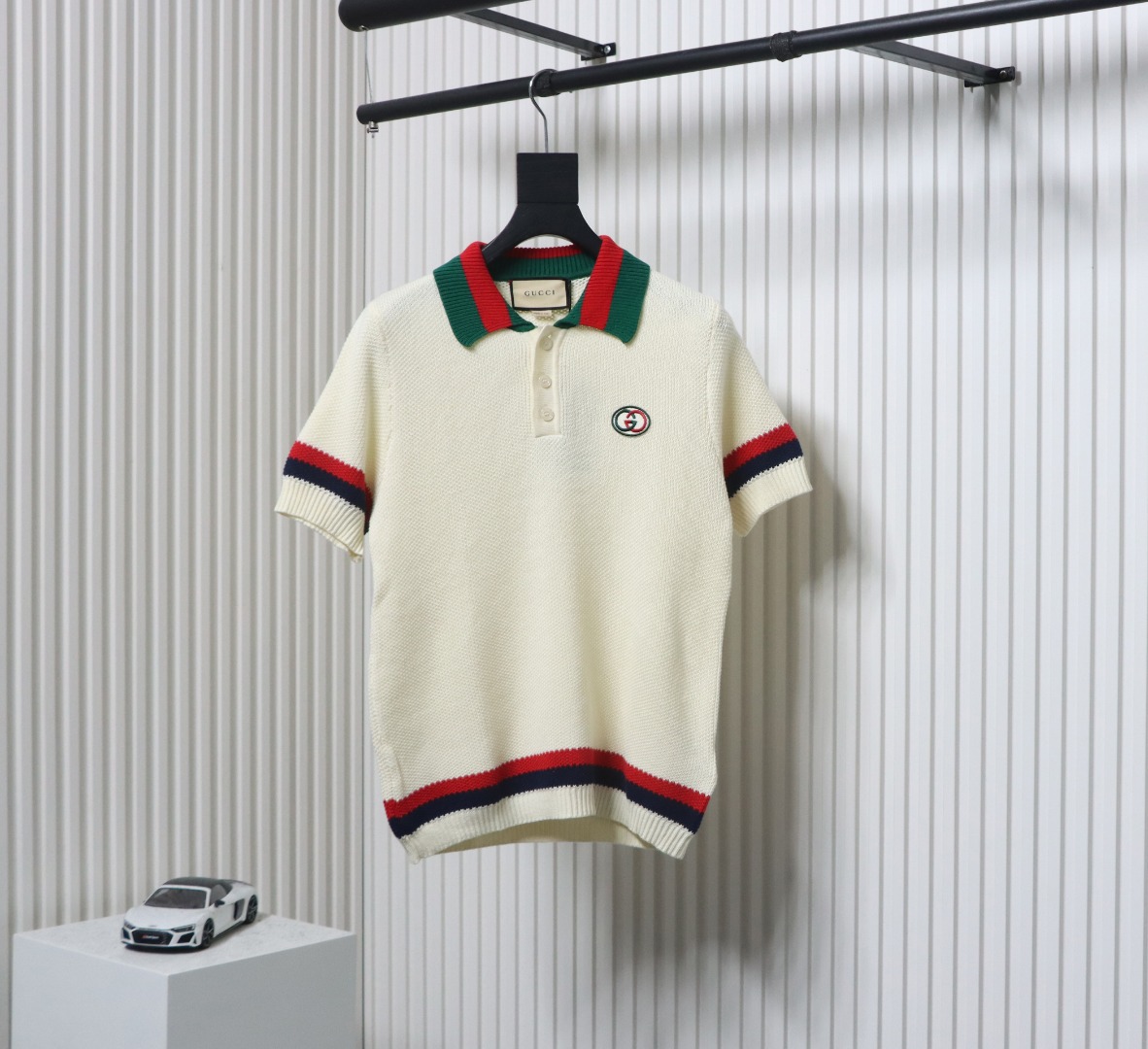 Gucci Double G embroidered on chest Polo knitted short sleeves Beige
