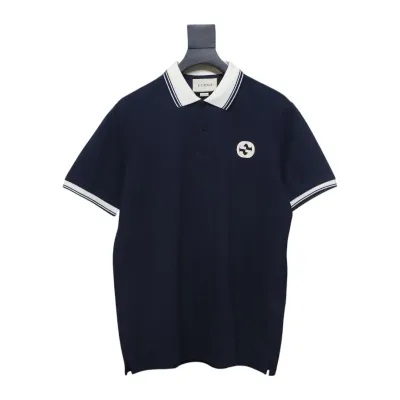 Gucci double G embroidered polo short sleeves on the chest  black 01