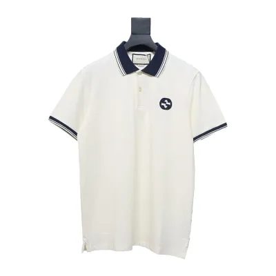 Gucci double G embroidered polo short sleeves on the chest, white 01