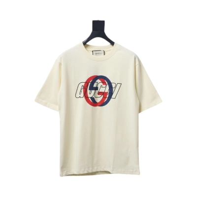 Gucci Double G interlocking logo foam print short sleeve T-shirt Beige 01