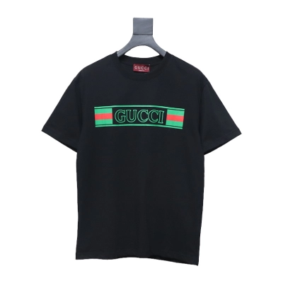 Gucci guc hollow letter logo print short sleeve black 01