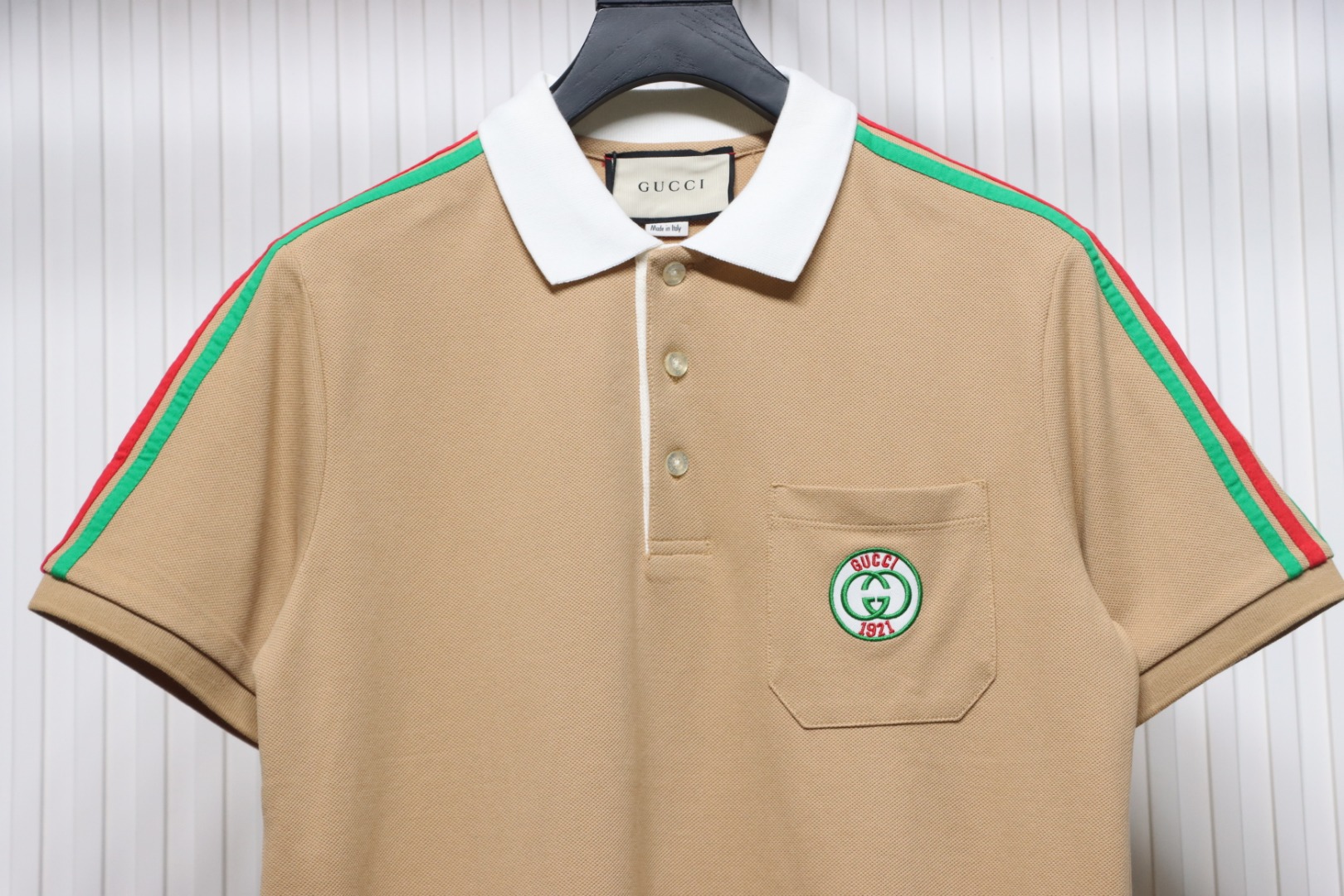 Gucci red and green striped 1921 limited pocket polo short sleeve brown