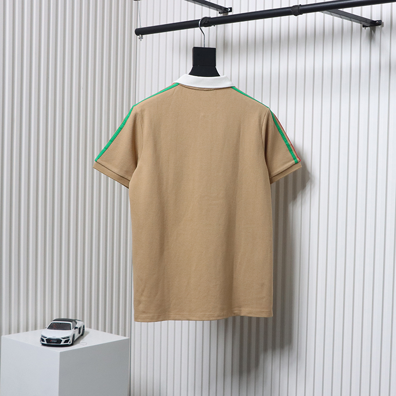 Gucci red and green striped 1921 limited pocket polo short sleeve brown