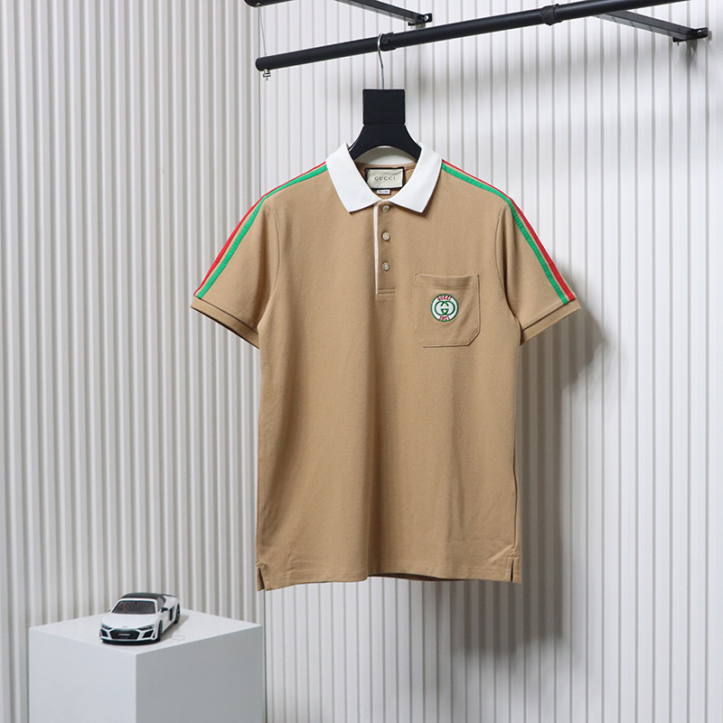 Gucci red and green striped 1921 limited pocket polo short sleeve brown