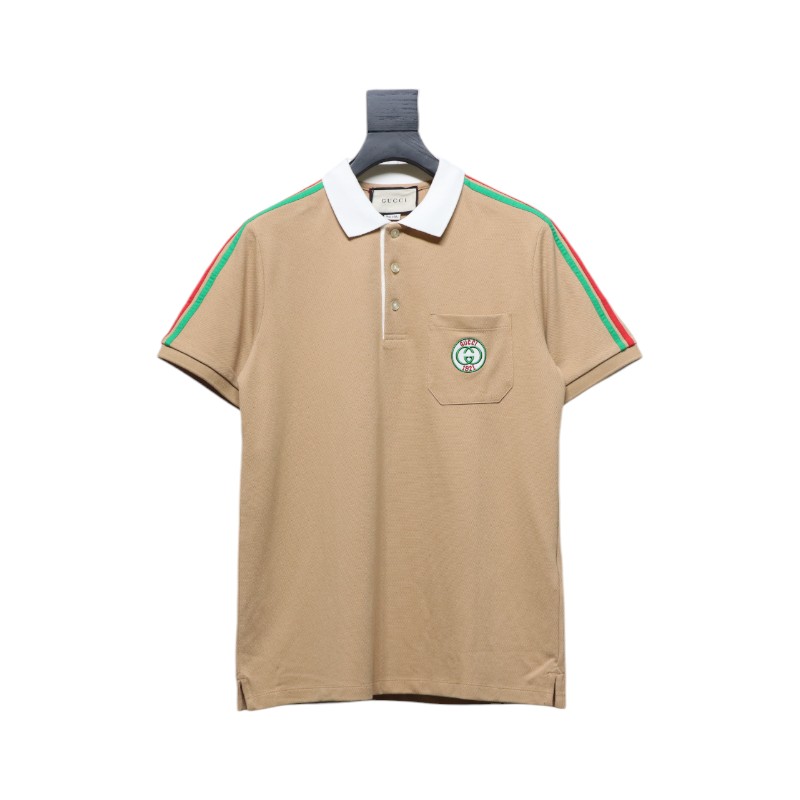 Gucci red and green striped 1921 limited pocket polo short sleeve brown