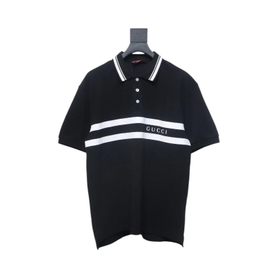 Gucci Simple Ribbon Letters POLO Shirt Black 01