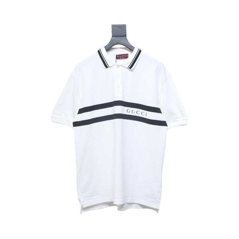 Gucci Simple Ribbon Letters POLO Shirt White