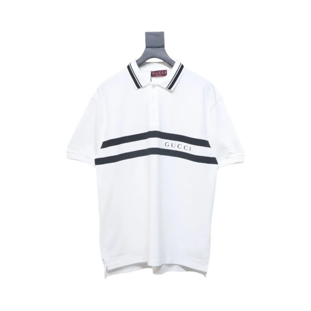 Gucci Simple Ribbon Letters POLO Shirt White