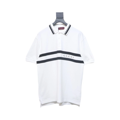 Gucci Simple Ribbon Letters POLO Shirt White 01