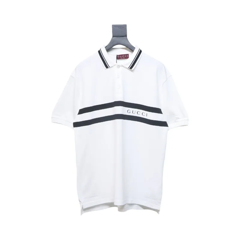 Gucci Simple Ribbon Letters POLO Shirt White