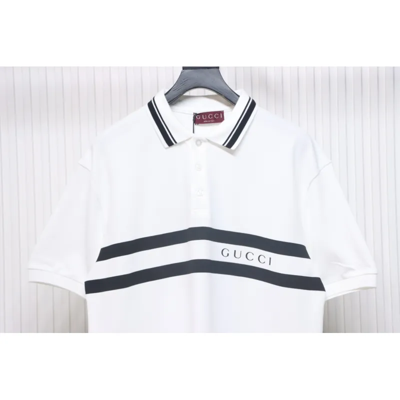 Gucci Simple Ribbon Letters POLO Shirt White