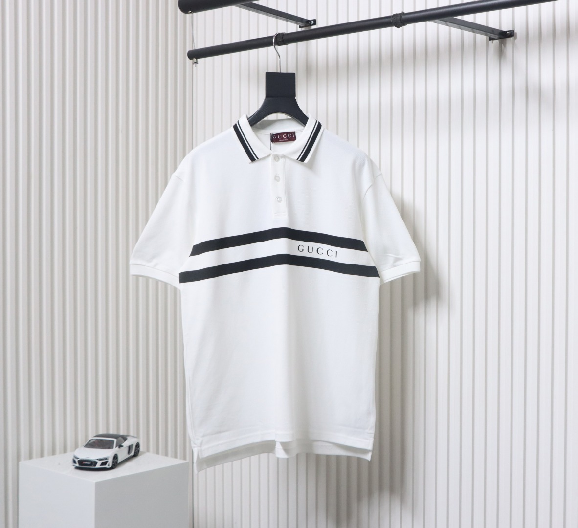Gucci Simple Ribbon Letters POLO Shirt White