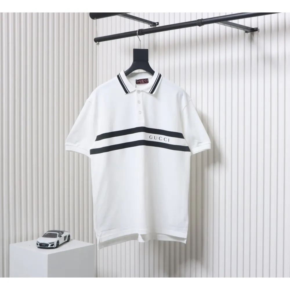 Gucci Simple Ribbon Letters POLO Shirt White