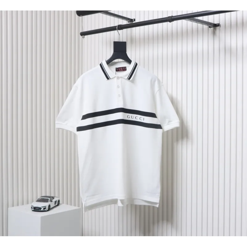 Gucci Simple Ribbon Letters POLO Shirt White