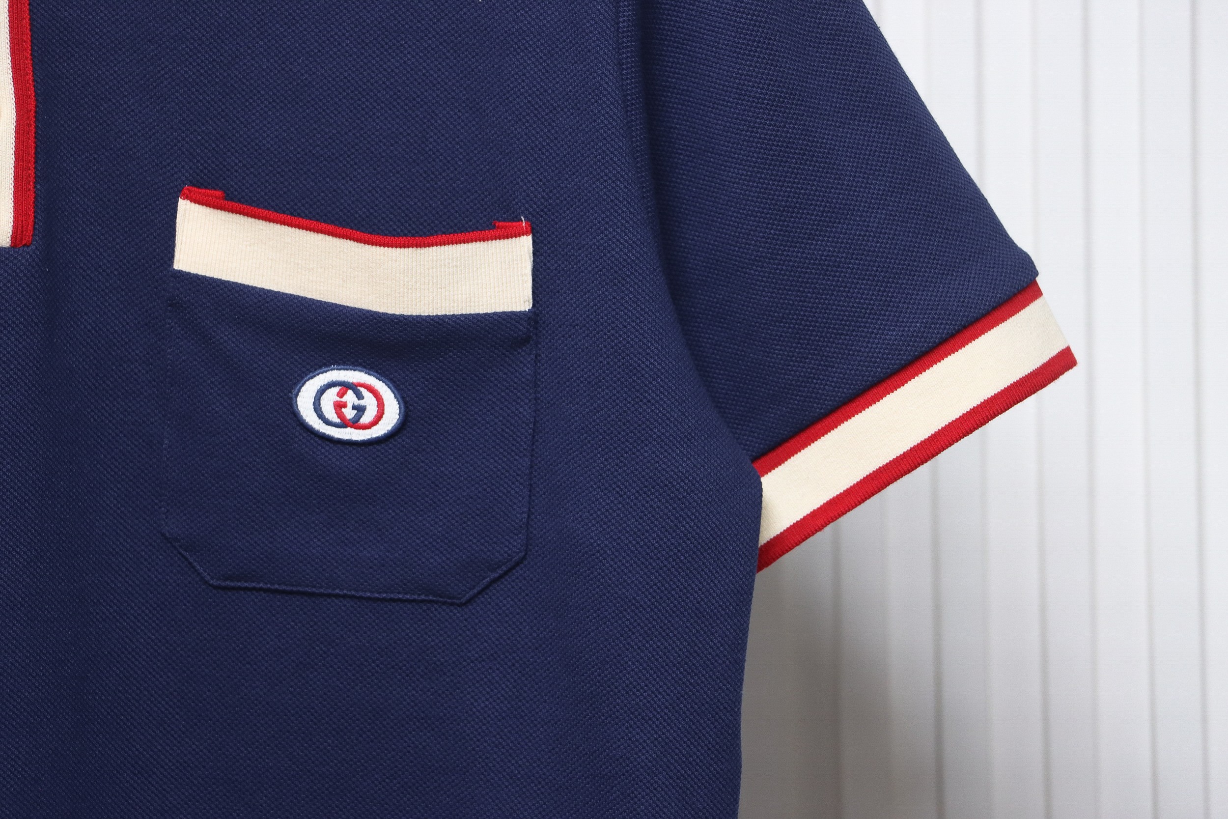 Gucci 23ss classic pocket embroidered double G Polo short sleeve blue