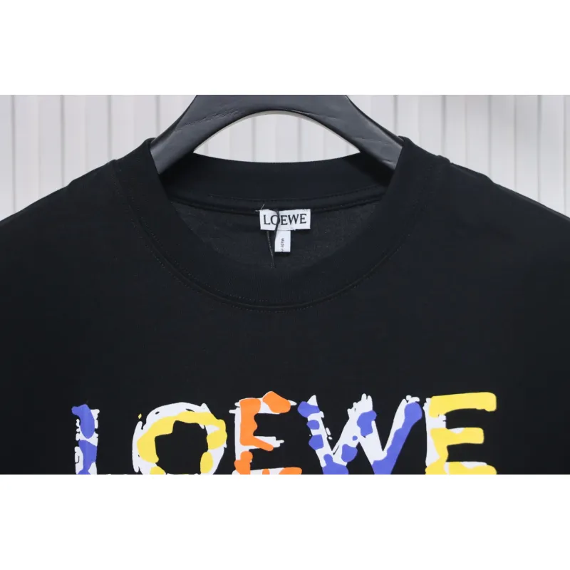 Loewe 25ss graffiti painted letter logo print short sleeve T-shirt black