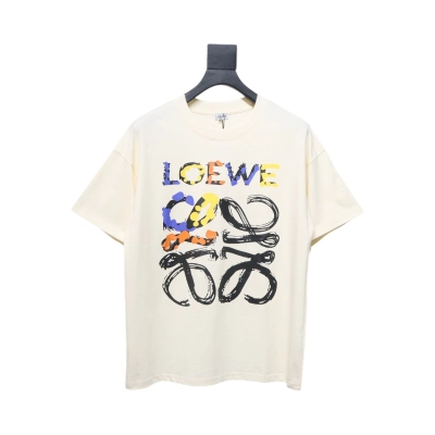 Loewe 25ss graffiti painted letter logo print short sleeve T-shirt white 01