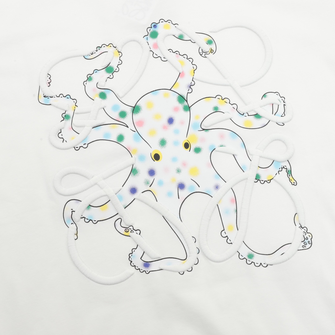 Loewe 25ss Octopus Print and Anagram Embroidered Short Sleeve T-Shirt White