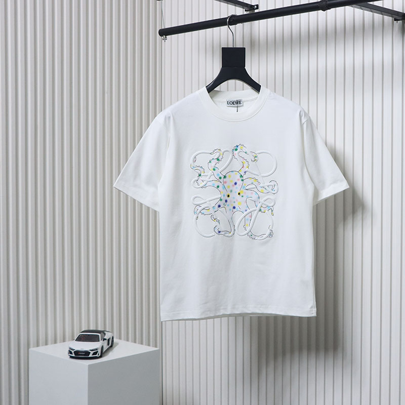 Loewe 25ss Octopus Print and Anagram Embroidered Short Sleeve T-Shirt White