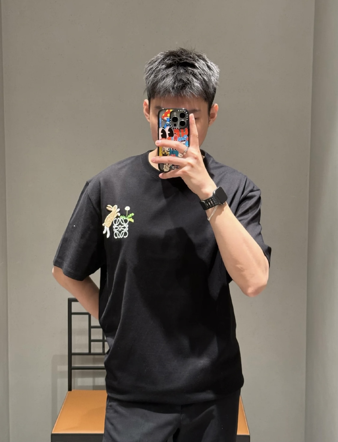 Loewe Suna Fujita co-branded rabbit embroidered short-sleeve black