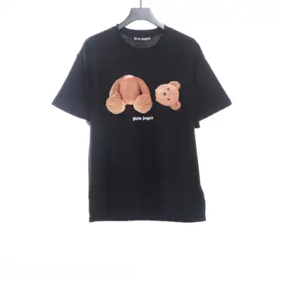 Palm Angels Yellow Broken Head Bear Print Short Sleeve black 01