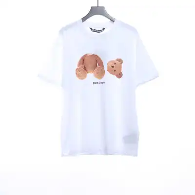 Palm Angels Yellow Broken Head Bear Print Short Sleeve White 01