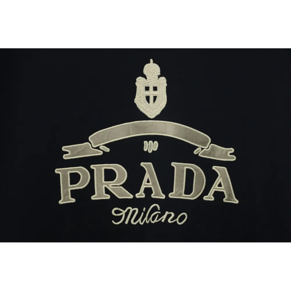 Prada 24ss Crown Medal Letter Embroidered Short Sleeve black