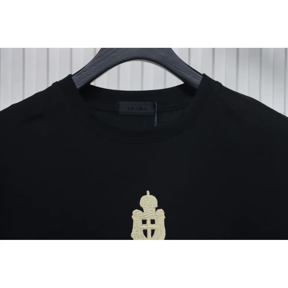Prada 24ss Crown Medal Letter Embroidered Short Sleeve black