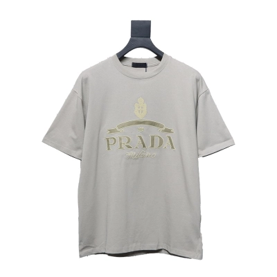 Prada 24ss Crown Medal Letter Embroidered Short Sleeve Gray Green 01