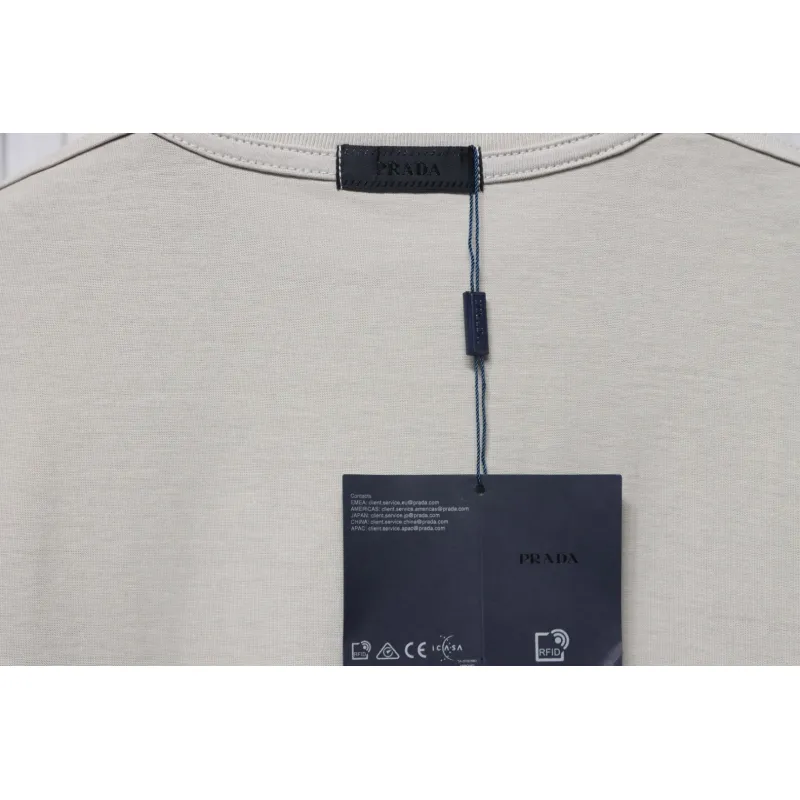 Prada 24ss Crown Medal Letter Embroidered Short Sleeve Gray Green