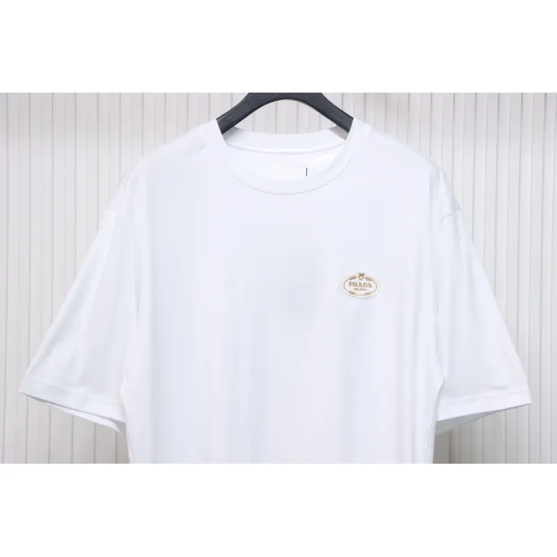 Prada 25ss chest embroidered patch logo short sleeve White