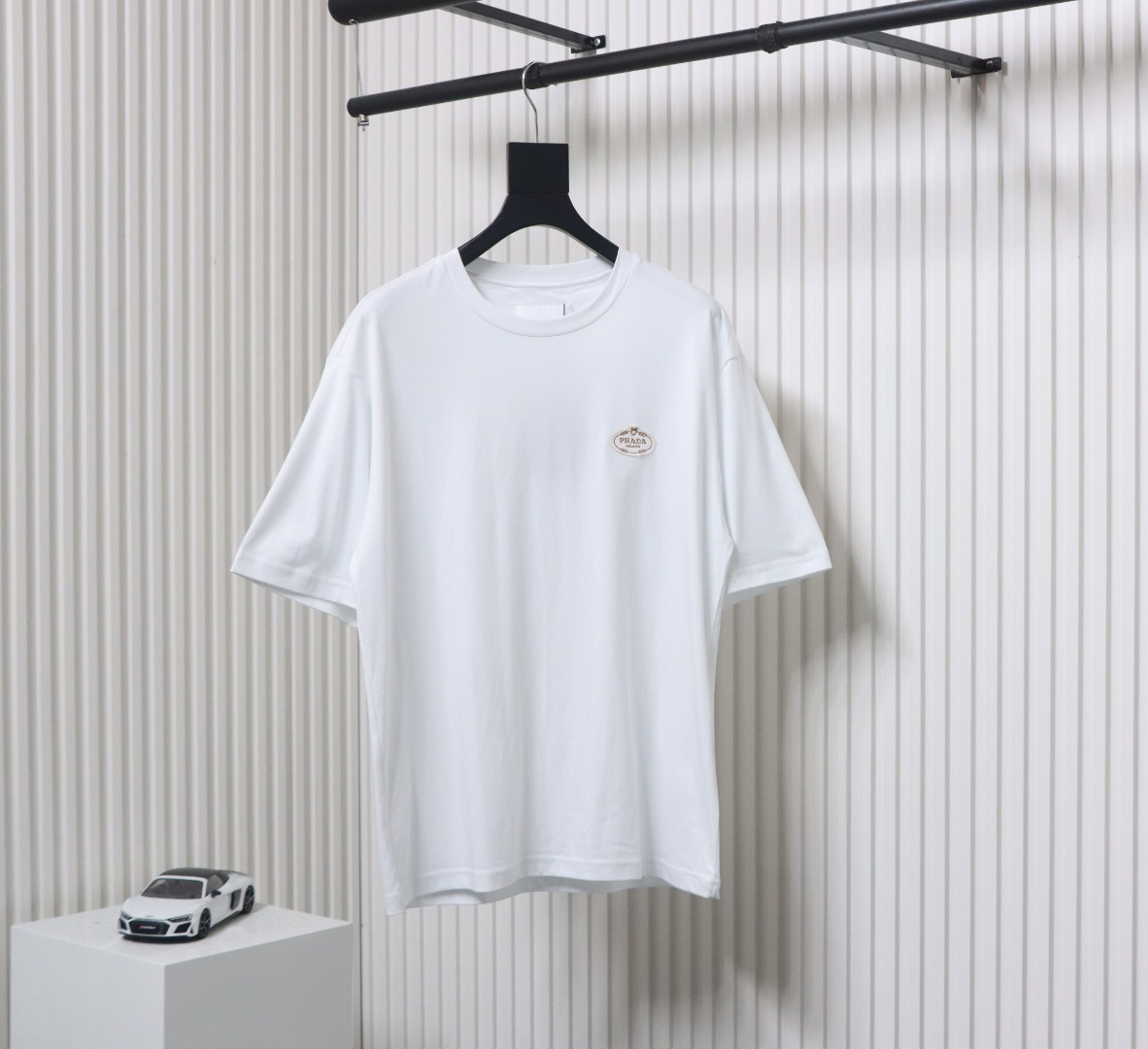 Prada 25ss chest embroidered patch logo short sleeve White