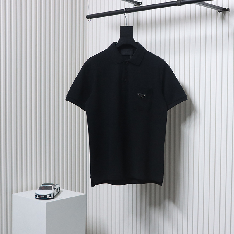 Prada New Chest Triangle Pocket Polo Short Sleeve black