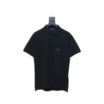 Prada New Chest Triangle Pocket Polo Short Sleeve black 01