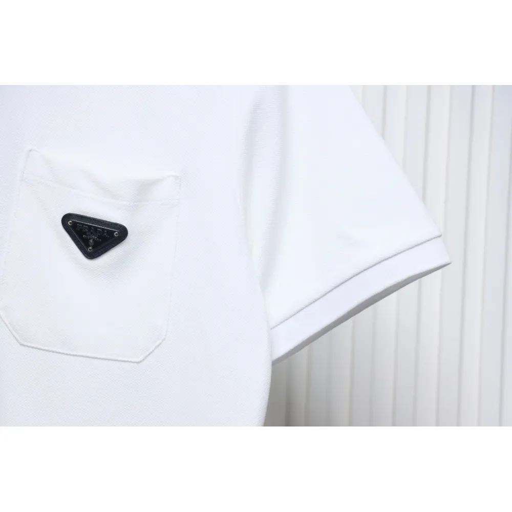 Prada New Chest Triangle Pocket Polo Short Sleeve White