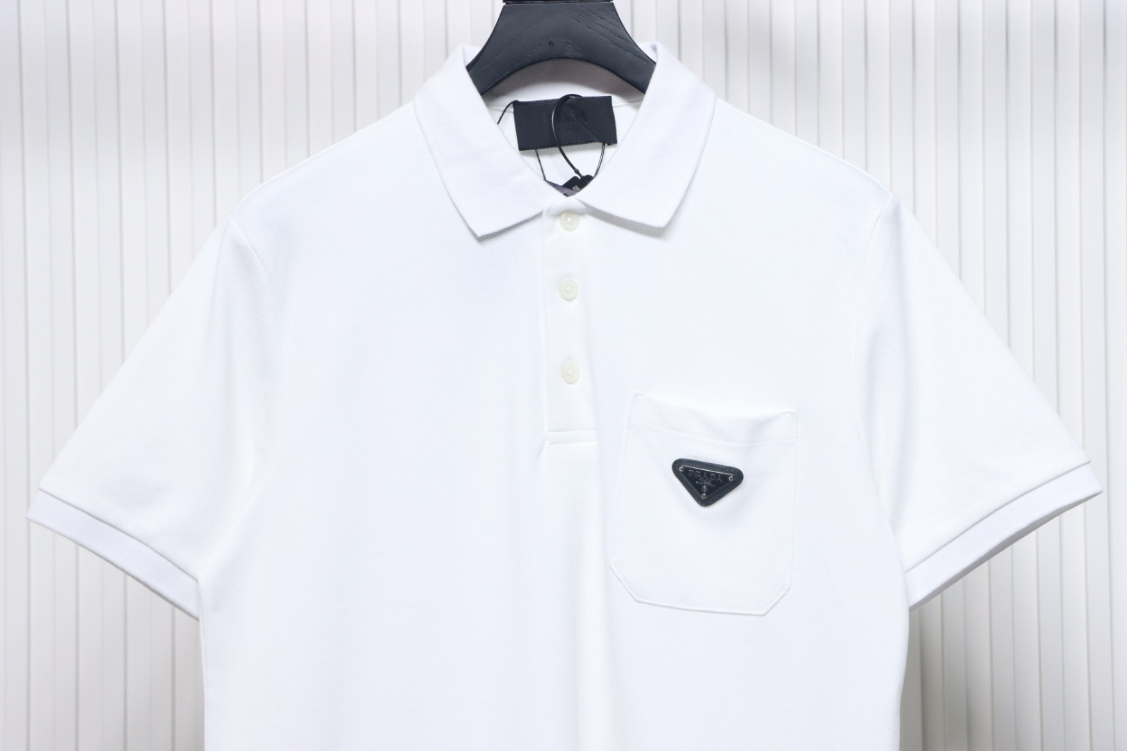 Prada New Chest Triangle Pocket Polo Short Sleeve White