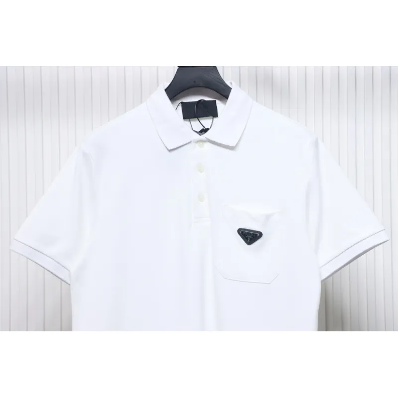 Prada New Chest Triangle Pocket Polo Short Sleeve White