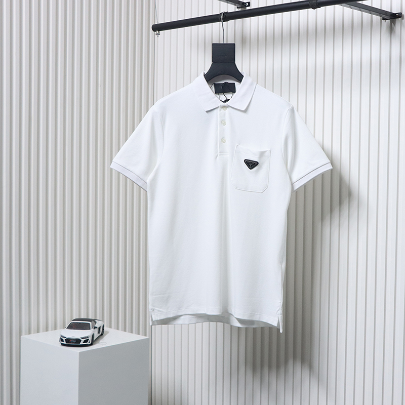 Prada New Chest Triangle Pocket Polo Short Sleeve White