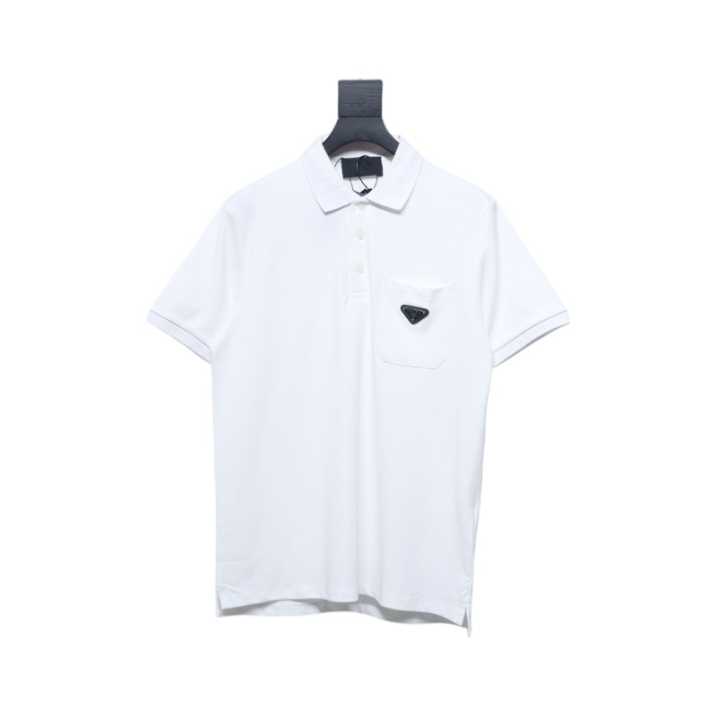 Prada New Chest Triangle Pocket Polo Short Sleeve White