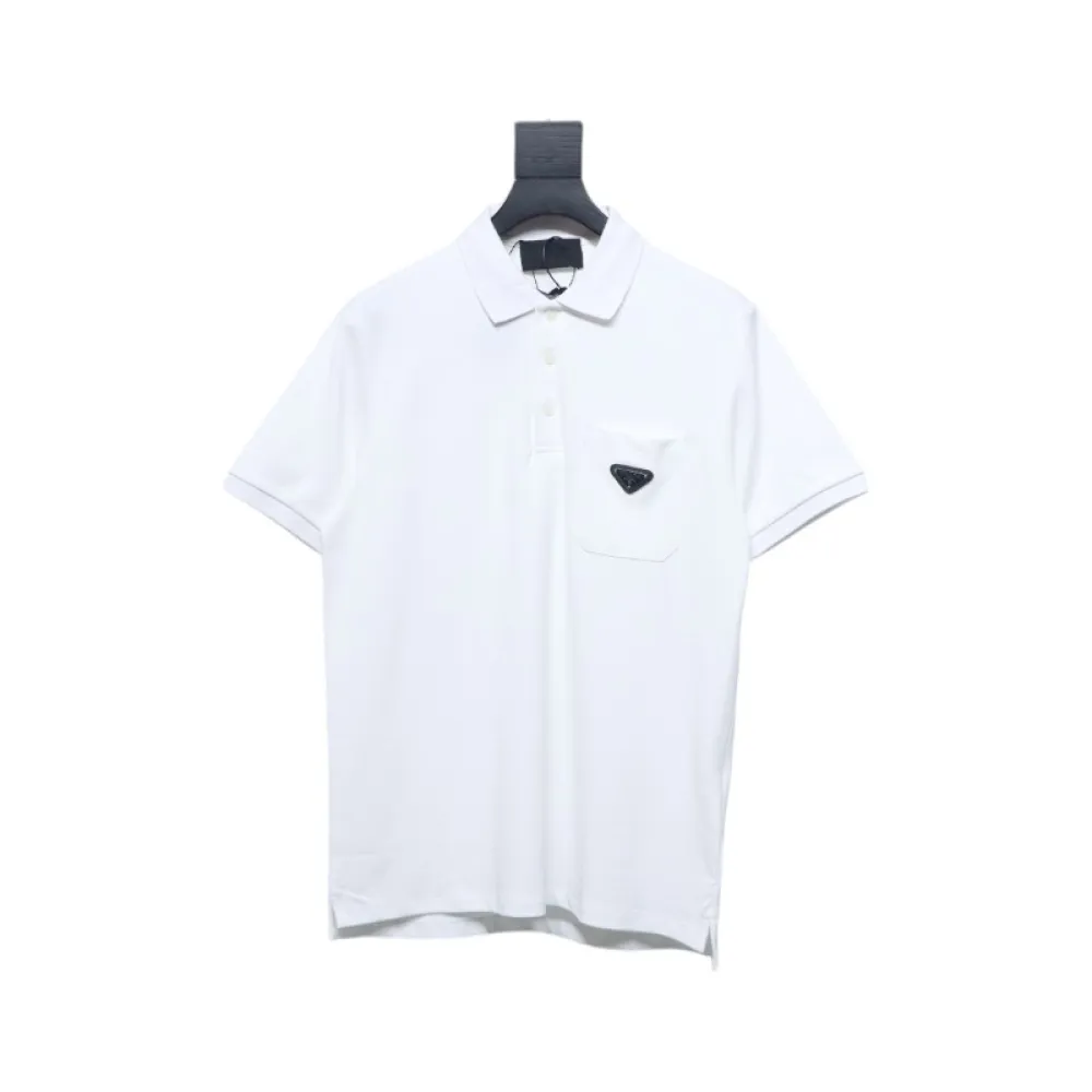 Prada New Chest Triangle Pocket Polo Short Sleeve White