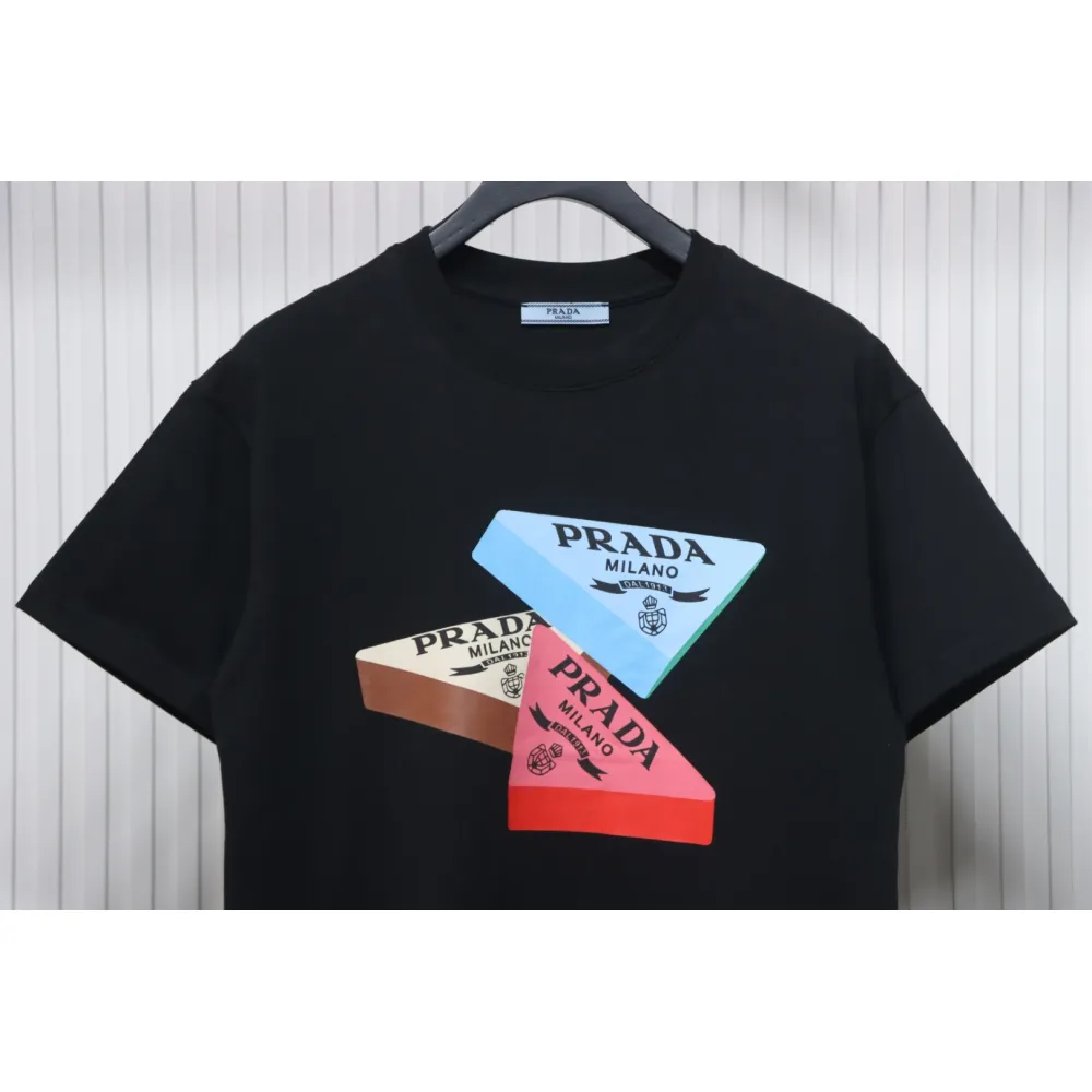 Prada PRD three-dimensional triangle logo short sleeve black