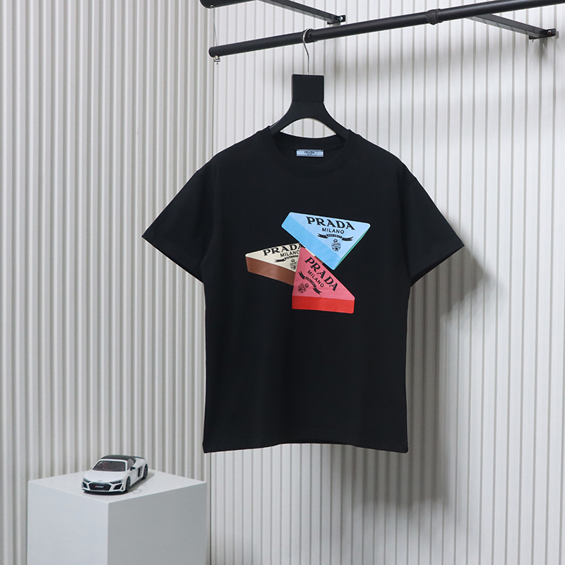 Prada PRD three-dimensional triangle logo short sleeve black