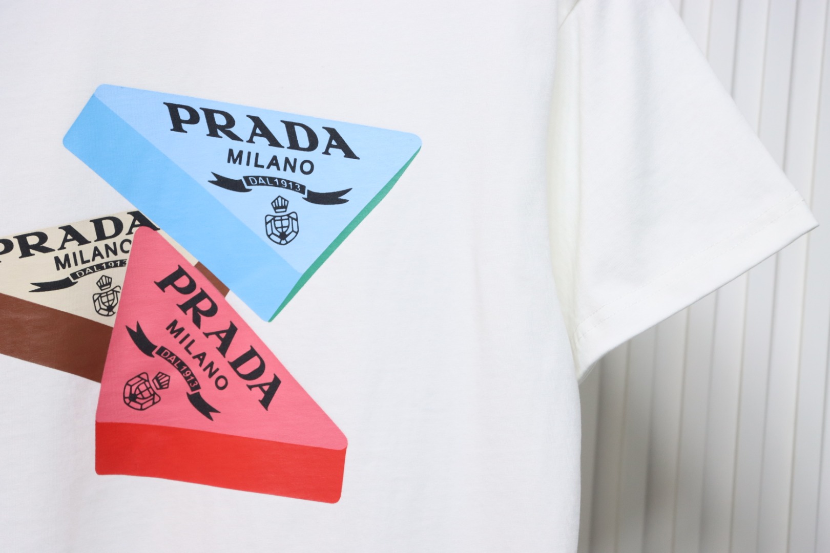 Prada PRD three-dimensional triangle logo short sleeve White