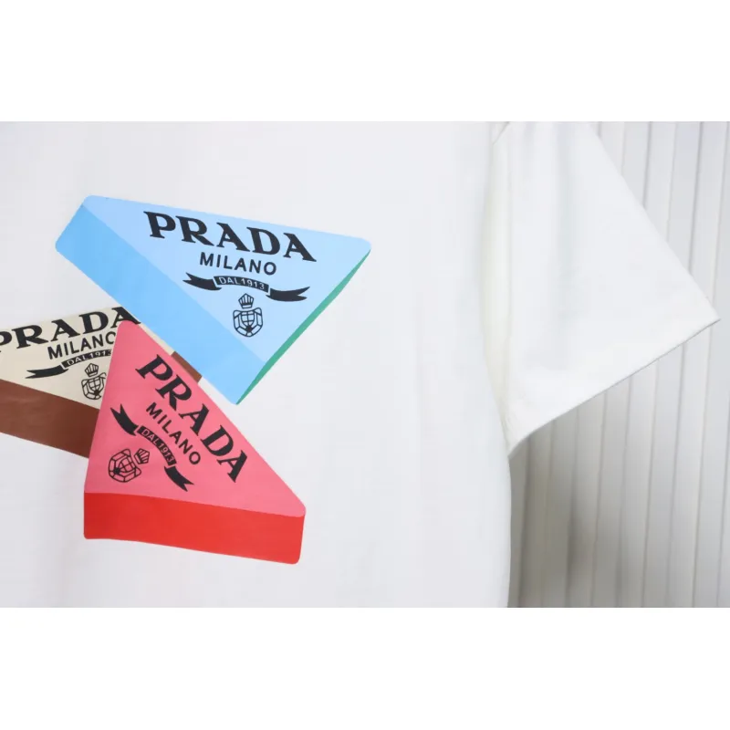 Prada PRD three-dimensional triangle logo short sleeve White